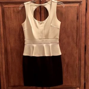 Peplum black and white mini dress